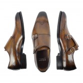 DI BIANCO Leather Wing Tip Double Monkstrap 